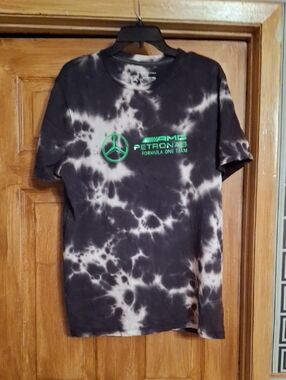 Mercedes AMG Petronas Black & White Tie-Dye Tee with Neon Green Logo